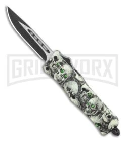 Atomic Defender Mini OTF Automatic Knife Green Skull - Two Tone Drop Point