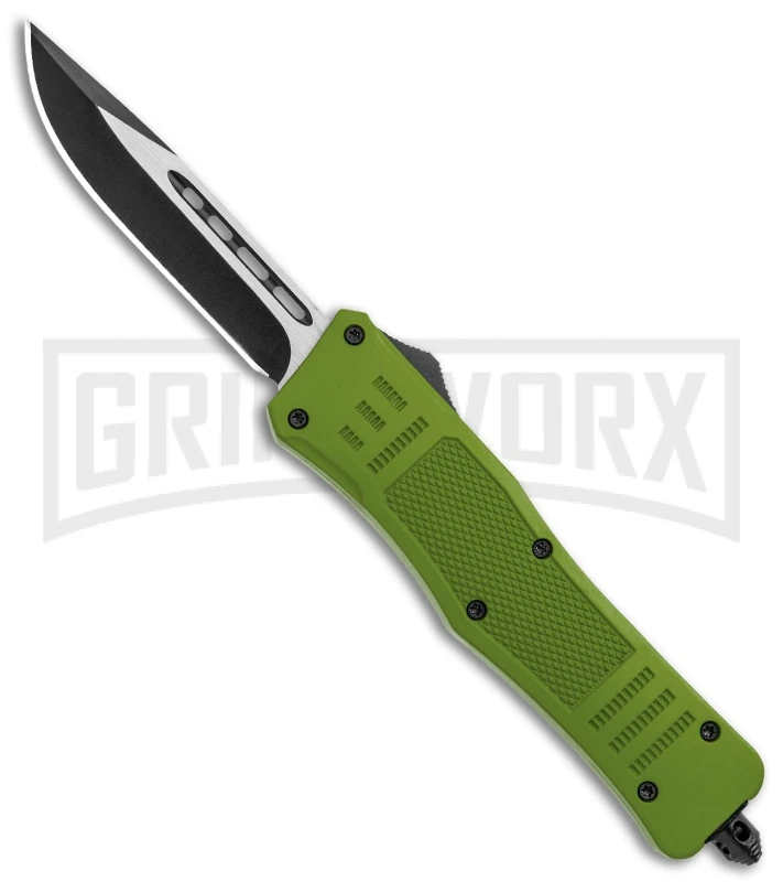 Atomic Defender Medium OTF Automatic Knife OD Green - Plain Two Tone Drop Point 3 Atomic Defender Medium OTF Automatic Knife OD Green - Plain Two Tone Drop Point