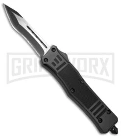Atomic Defender Large OTF Automatic Knife Black W/Fuller - Two Tone Recurve