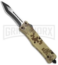 Atomic Defender Large OTF Automatic Knife Tan Digi Camo - Two Tone Recurve Tanto
