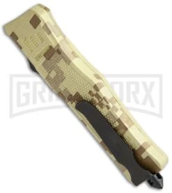 Atomic Defender Large OTF Automatic Knife Tan Digi Camo - Two Tone Recurve Tanto -Grindworx Atomic Defender OTF Recurve Tanto Tan Camo TT 6PA20 55CA BP 19789 jr side large