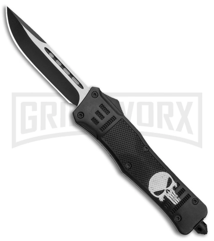 Atomic Defender Large OTF Automatic Knife Black Punisher - Two Tone Drop Point 3 Atomic Defender Large OTF Automatic Knife Black Punisher - Two Tone Drop Point
