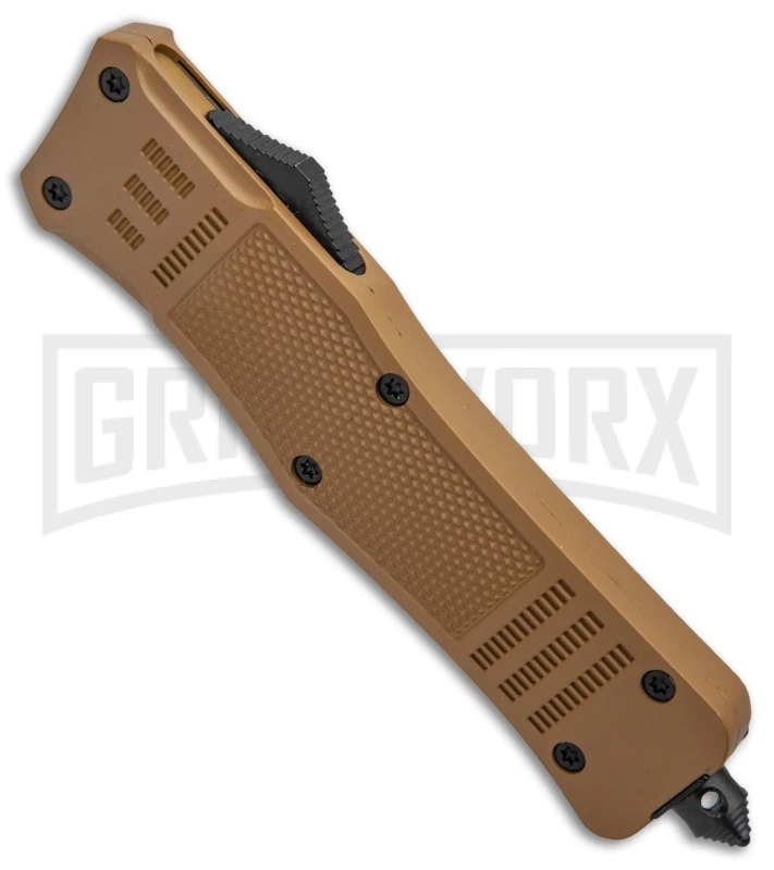 Atomic Defender Large OTF Automatic Knife Sand Brown - Two Tone Drop Point 4 Atomic Defender Large OTF Automatic Knife Sand Brown - Two Tone Drop Point - Image 2