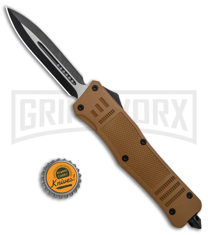 Atomic Defender Large OTF Automatic Knife Sand Brown - Two Tone Dagger 7 Atomic Defender Large OTF Automatic Knife Sand Brown - Two Tone Dagger - Image 5