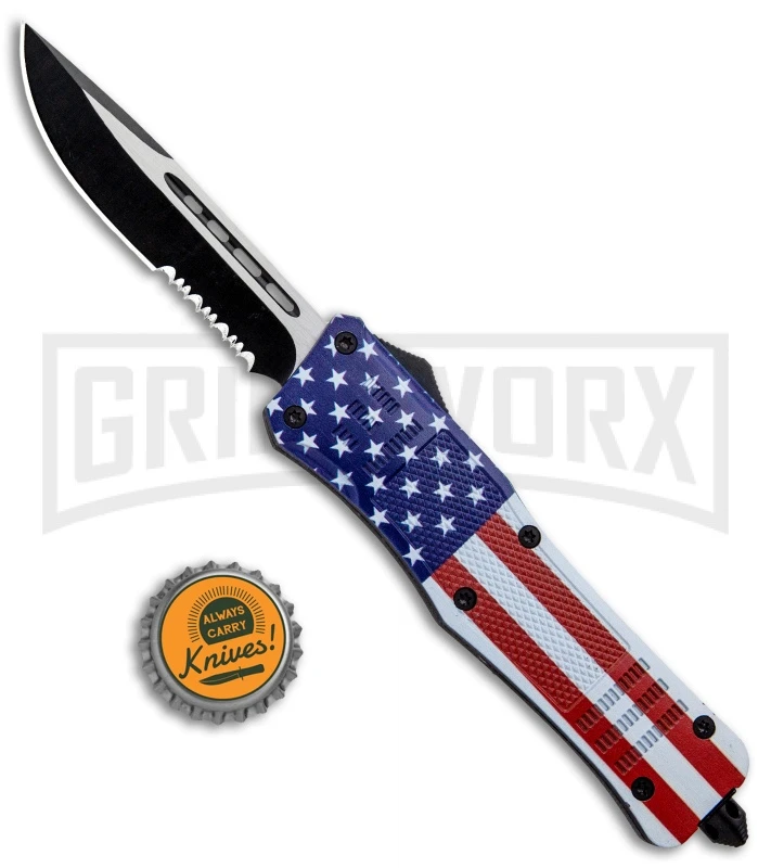 Atomic Defender Large OTF Automatic Knife Stars & Stripes Flag - Serr Two Tone 7 Atomic Defender Large OTF Automatic Knife Stars & Stripes Flag - Serr Two Tone - Image 5