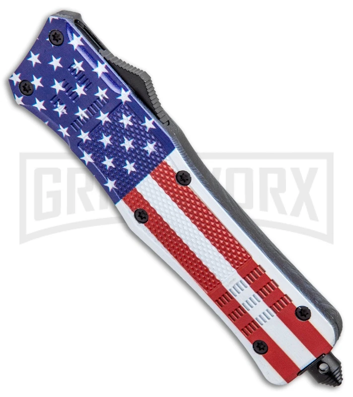 Atomic Defender Large OTF Automatic Knife Stars & Stripes Flag - Serr Two Tone 4 Atomic Defender Large OTF Automatic Knife Stars & Stripes Flag - Serr Two Tone - Image 2