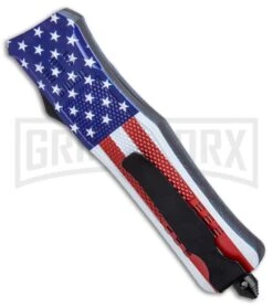 Atomic Defender Large OTF Automatic Knife Stars & Stripes - Two Tone Tanto -Grindworx Atomic Defender Stars and Stripes OTF Tanto TT GX 33488 jr side large