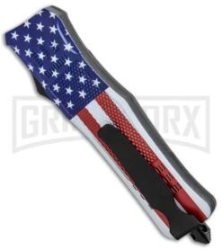 Atomic Defender Large OTF Knife Stars & Stripes Flag - Two Tone Drop Point -Grindworx Atomic Defender US Flag OTF Auto TT Plain GX 33413 jr side large