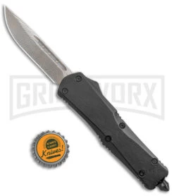 Atomic Lance Drop Point Black OTF Automatic Knife - Wave Damascus Plain -Grindworx Atomic Lance DP Black OTF Auto Damascus GX 38650 jr bottlecap large