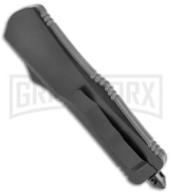 Atomic Lance Drop Point Black OTF Automatic Knife - Wave Damascus Plain -Grindworx Atomic Lance DP Black OTF Auto Damascus GX 38650 jr side large