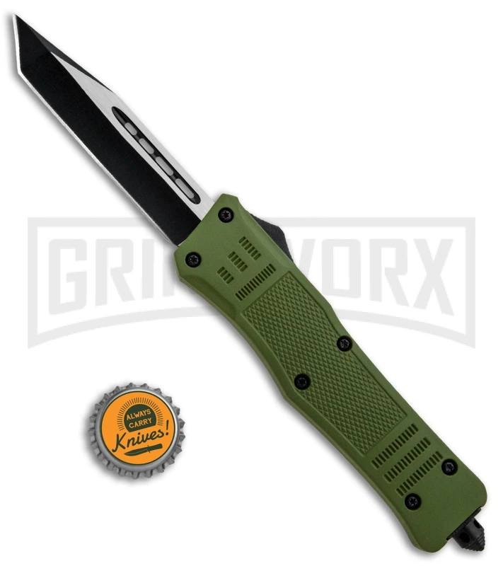 Atomic Defender Large OTF Automatic Knife OD Green - Two Tone Tanto 7 Atomic Defender Large OTF Automatic Knife OD Green - Two Tone Tanto - Image 5