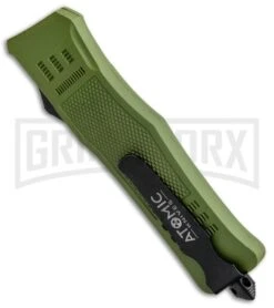 Atomic Defender Large OTF Automatic Knife OD Green - Two Tone Tanto 9 Atomic Defender Large OTF Automatic Knife OD Green - Two Tone Tanto -Grindworx Atomic Lance Tanto OD Green OTF TT Plain GX 30988 jr side large