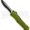 Atomic Defender Large OTF Automatic Knife OD Green - Serr Two Tone Drop Point -Grindworx Atomic Large DP OD Green OTF Auto TT Serr GX 36401 jr large