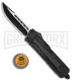 Atomic Medium Defender Drop Point Black OTF Grip Knife - Two Tone Plain -Grindworx Atomic Medium Defender Black Grip OTF Auto DP TT GX 35864 jr bottlecap large