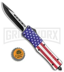 Atomic Defender Medium OTF Automatic Knife Stars & Stripes Flag - Two Tone -Grindworx Atomic Medium Defender DP USA Flag OTF Auto TT GX 36308 jr bottlecap large