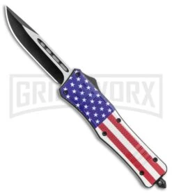 Atomic Defender Medium OTF Automatic Knife Stars & Stripes Flag - Two Tone