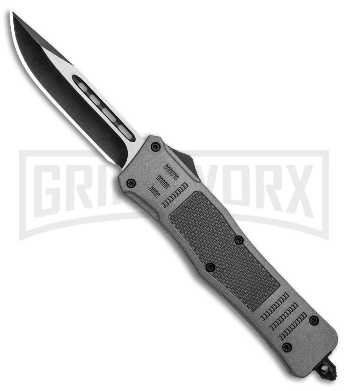 Atomic Defender Medium OTF Automatic Knife Gray - Two Tone Drop Point 3 Atomic Defender Medium OTF Automatic Knife Gray - Two Tone Drop Point