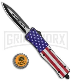 Atomic Defender Medium OTF Automatic Knife Stars & Stripes Flag Two Tone Dagger -Grindworx Atomic Medium Defender USA Flag OTF Auto Dagger TT GX 35870 jr bottlecap large
