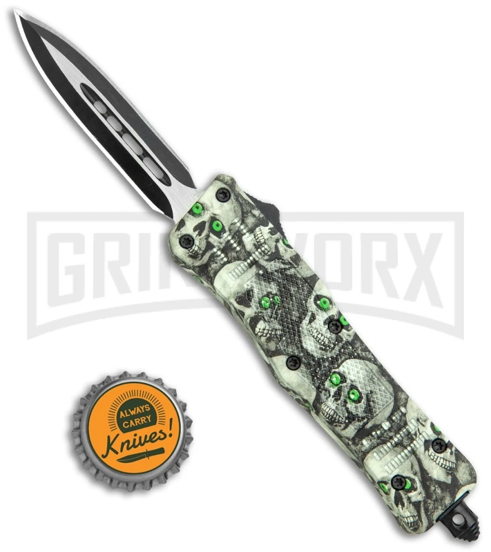 Atomic Defender Mini OTF Automatic Knife Green Skull - Two Tone Dagger 7 Atomic Defender Mini OTF Automatic Knife Green Skull - Two Tone Dagger - Image 5