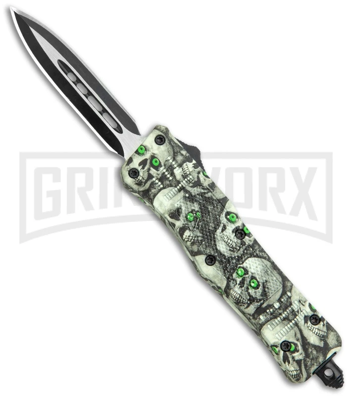 Atomic Defender Mini OTF Automatic Knife Green Skull - Two Tone Dagger 3 Atomic Defender Mini OTF Automatic Knife Green Skull - Two Tone Dagger