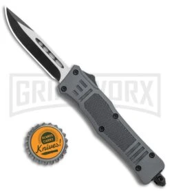 Atomic Defender Mini OTF Automatic Knife Gray - Two Tone Drop Point -Grindworx Atomic Mini Defender DP Gray OTF Auto TT GX 35896 jr bottlecap large