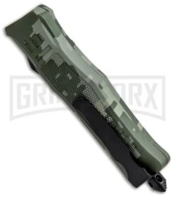Atomic Defender Mini OTF Automatic Knife Green Digi Camo - Two Tone Tanto -Grindworx Atomic Mini Defender Green Digi Camo OTF Auto Tanto Black Plain GX 32296 jr side large