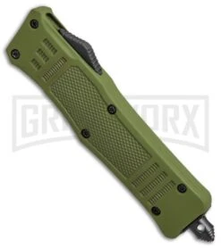 Atomic Defender Mini OTF Automatic Knife OD Green - Plain Two Tone Dagger -Grindworx Atomic Mini Defender OD Green black dagger plain BP 23736 er spine large