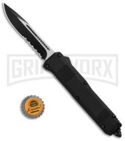 Atomic Shield Large Drop Point Black OTF Automatic Knife - Two Tone Serrated 11 Atomic Shield Large Drop Point Black OTF Automatic Knife - Two Tone Serrated -Grindworx Atomic Shield Large DP Black OTF TT Serr GX 34162 jr bottlecap large