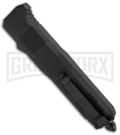 Atomic Shield Large Drop Point Black OTF Automatic Knife - Two Tone Serrated 9 Atomic Shield Large Drop Point Black OTF Automatic Knife - Two Tone Serrated -Grindworx Atomic Shield Large DP Black OTF TT Serr GX 34162 jr side large