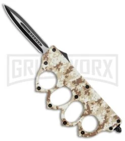 Atomic Tan Digital Camo OTF Automatic Knuckle Knife - Dagger Two-Tone