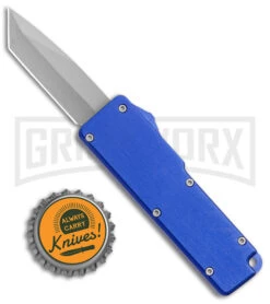 Chud Blue OTF Automatic Knife - Stonewash Tanto Plain -Grindworx Chud Mini Blue OTF Auto Pocket Clip BB Tanto GX 38561 jr bottlecap large