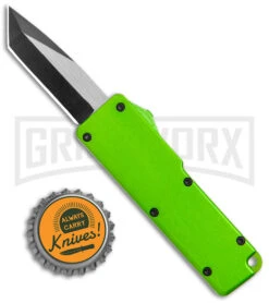 Chud Mini Green OTF Automatic Knife - Black Tanto Plain -Grindworx Chud Mini Green OTF Auto Pocket Clip Black Tanto GX 38551 jr bottlecap large