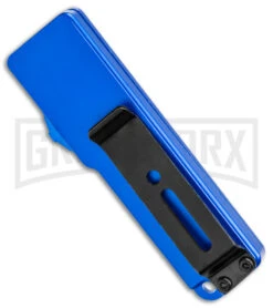 Chud Mini Blue OTF Automatic Knife - Blue Tanto Swedge SW -Grindworx Chud Mini OTF DA Tanto Auto Blue Satin GX 38955 jr side large