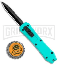 Coffin Blaster Aqua Blue DA/OTF Automatic Knife - Black Plain -Grindworx Coffin Blaster Aqua Blue DA OTF Auto Black Plain GX 35363 jr bottlecap large