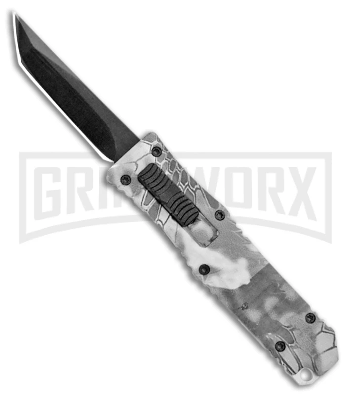 Mini Marvel Gray Camo DA/OTF Automatic Knife - Black Tanto 3 Mini Marvel Gray Camo DA/OTF Automatic Knife - Black Tanto