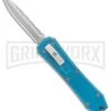 Coffin Blaster Metallic Blue DA/OTF Automatic Dagger Knife - Bead Blast Plain -Grindworx Coffin Blaster Metallic Blue DA OTF Auto BB Serr GX 36993 jr large