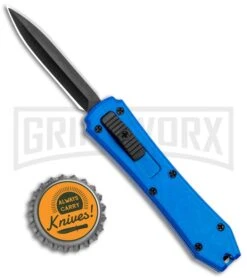 Coffin Blaster Metallic Blue DA/OTF Automatic Knife - Black Plain -Grindworx Coffin Blaster Metallic Blue DA OTF Auto Black Plain GX 34992 jr bottlecap large