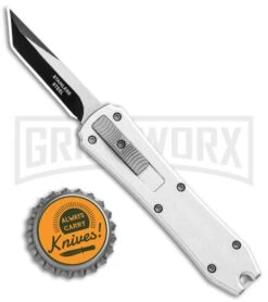 Coffin Blaster Silver DA/OTF Automatic Knife - Tanto Two-Tone -Grindworx Coffin Blaster Silver DA OTF Auto Tanto TT GX 34341 jr bottlecap large