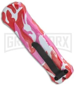 Coffin Blaster 2.0 Textured Pink Camo DA/OTF Automatic - Two Tone Plain/Serr -Grindworx Coffin Blaster Textured Pink Camo DA OTF Auto 440 Black Satin Serr GX 37637 jr side large