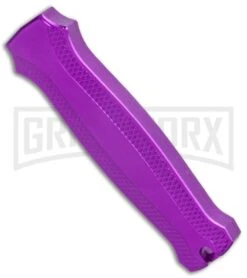 Coffin Blaster Textured Purple DA/OTF Automatic 440 Knife (2" Black Satin) -Grindworx Coffin Blaster Textured Purple DA OTF Auto 440 Black GX 37636 jr side large