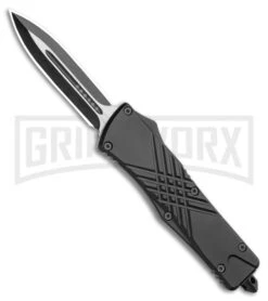 Grindworx 40 Atomic Criss Cross Dagger Black OTF Automatic Knife - Two Tone Plain
