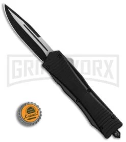 Nocturnal D/A OTF Automatic Knife Black - Drop Point Black Plain -Grindworx DA OTF Auto black handle black plain BP 26365 er bottlecap large
