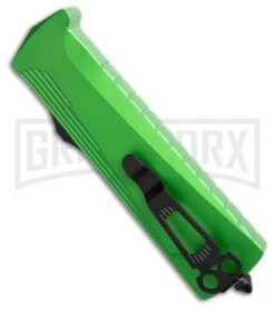 Daggerr Knives Koschei Poison Green Aluminum Double Action OTF Knife - SW Plain -Grindworx Daggerr Knives Koschei Double Action OTF Knife Poison Green Aluminum 3.5in SW BHQ 182323 hd side large