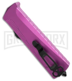 Daggerr Knives Koschei Purple Aluminum Double Action OTF Knife - Black Plain -Grindworx Daggerr Knives Koschei Double Action OTF Knife Purple Aluminum 3.5in Black BHQ 182320 hd side large