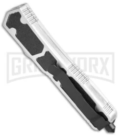 Delta Force Silver D/A OTF Automatic Knife - Black Serr -Grindworx Delta Force DA OTF Silver Black Serr 6PA22 50B BP 19782 jr side large