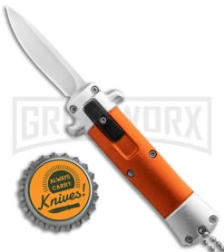 Enzo OTF Orange Automatic Keychain Knife - Satin Spear Point Plain -Grindworx Enzo OTF Auto Keychain Knife Orange Satin GX 38889 jr bottlecap large