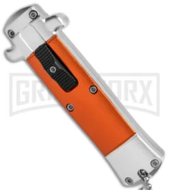 Enzo OTF Orange Automatic Keychain Knife - Satin Spear Point Plain -Grindworx Enzo OTF Auto Keychain Knife Orange Satin GX 38889 jr spine large