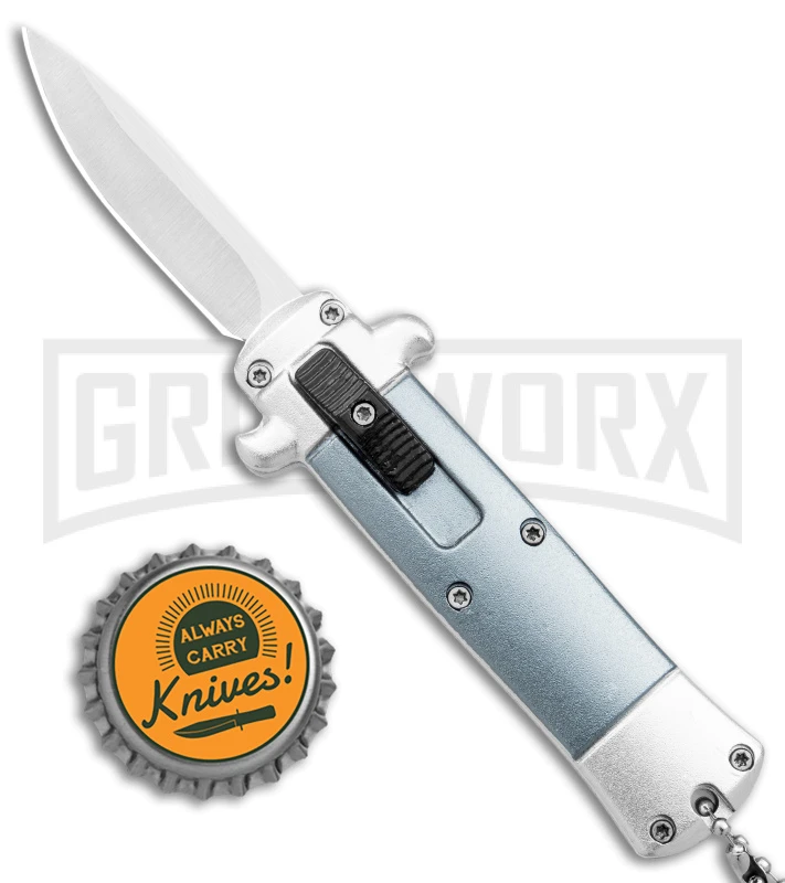 Enzo OTF Gray Automatic Keychain Knife - Satin Spear Point Plain 6 Enzo OTF Gray Automatic Keychain Knife - Satin Spear Point Plain - Image 4
