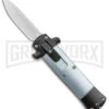 Enzo OTF Gray/Black Automatic Keychain Knife - Satin Spear Point Plain -Grindworx Enzo OTF Gray Black Auto Keychain Satin SP GX 38959 jr large