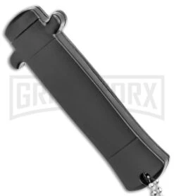 Enzo OTF Gray/Black Automatic Keychain Knife - Satin Spear Point Plain -Grindworx Enzo OTF Gray Black Auto Keychain Satin SP GX 38959 jr side large